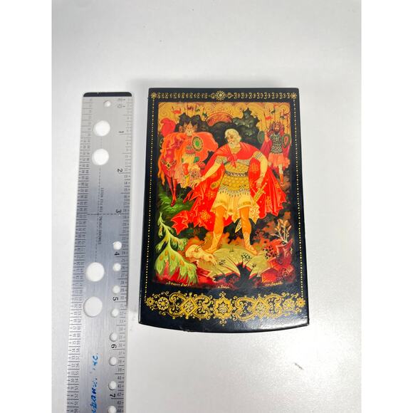 Vintage Russian Lacquer Box Kholui Hand Painted Prince Oleg 1967 USSR Hinged - Picture 13 of 13